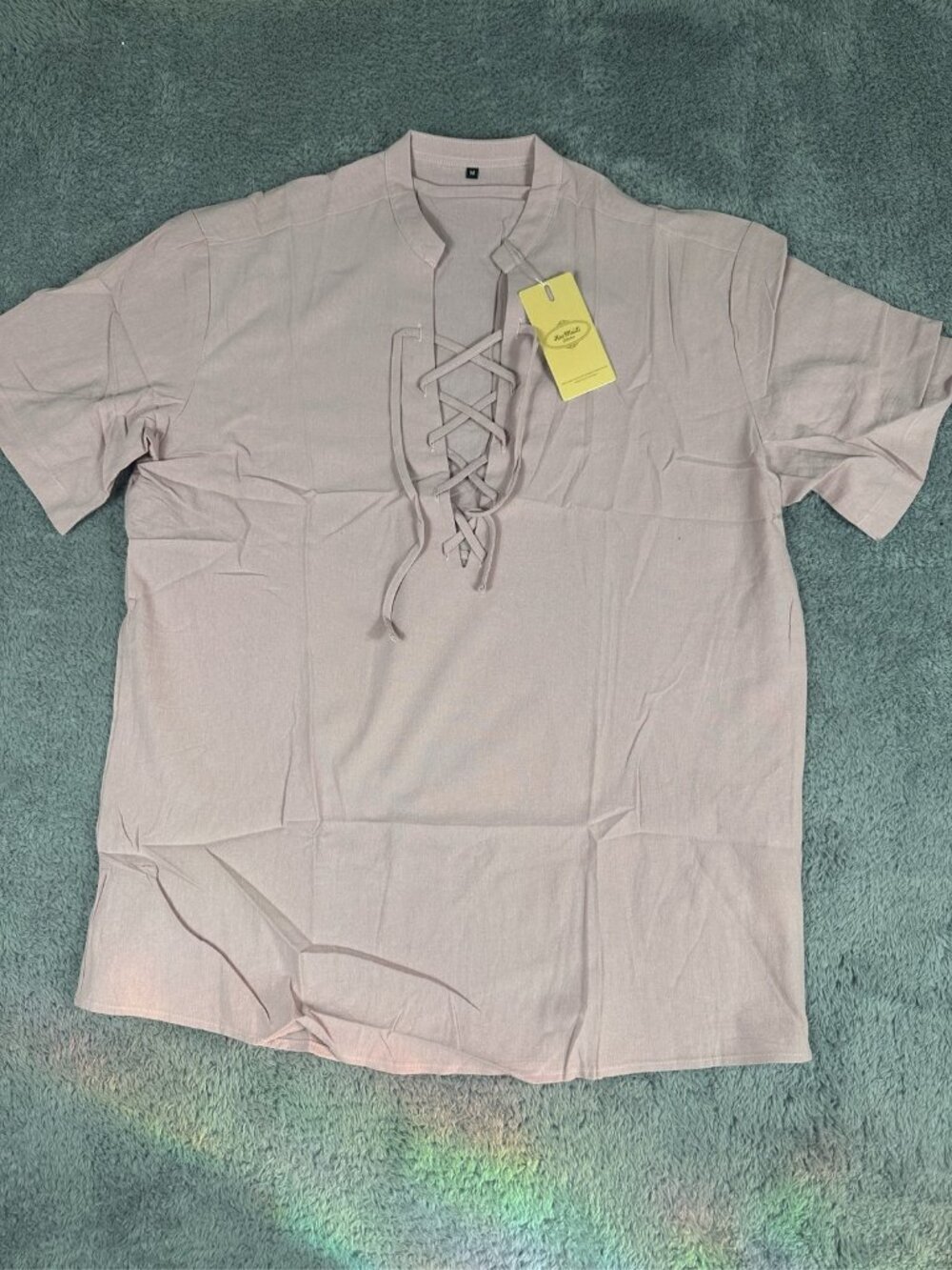 Women's Medium Blush Pink Lace Up Short Sleeve T-Shirt Top